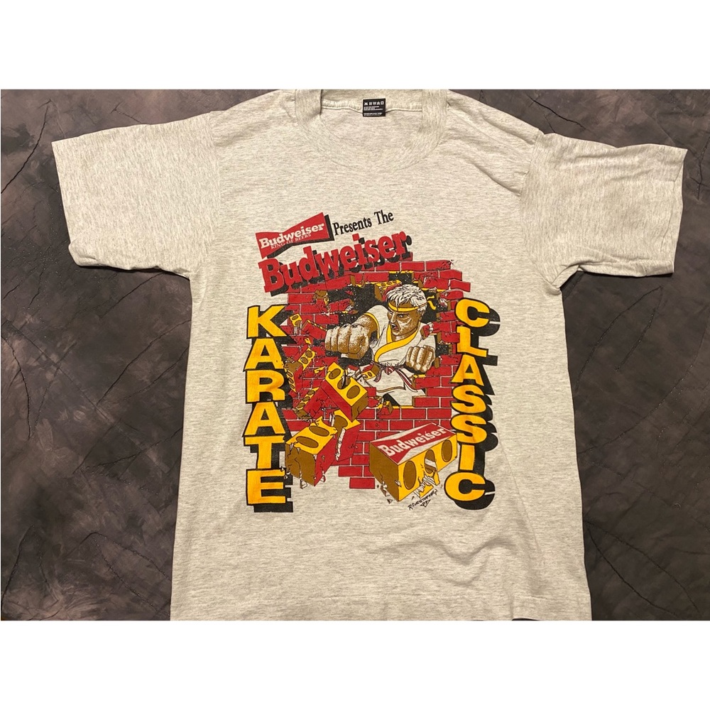Vintage Budweiser Classic Karate Heather Gray Tee Shirt Small/ Extra Small